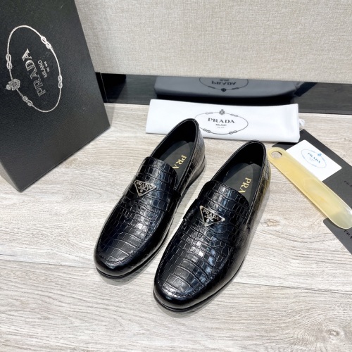Prada Men's Black Leather Business Casual Loafers - Crocodile Pattern