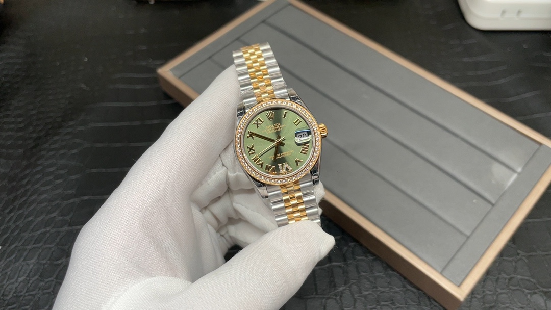 Rolex 女款日志31mm 间黄金 罗马刻度 镶钻圈