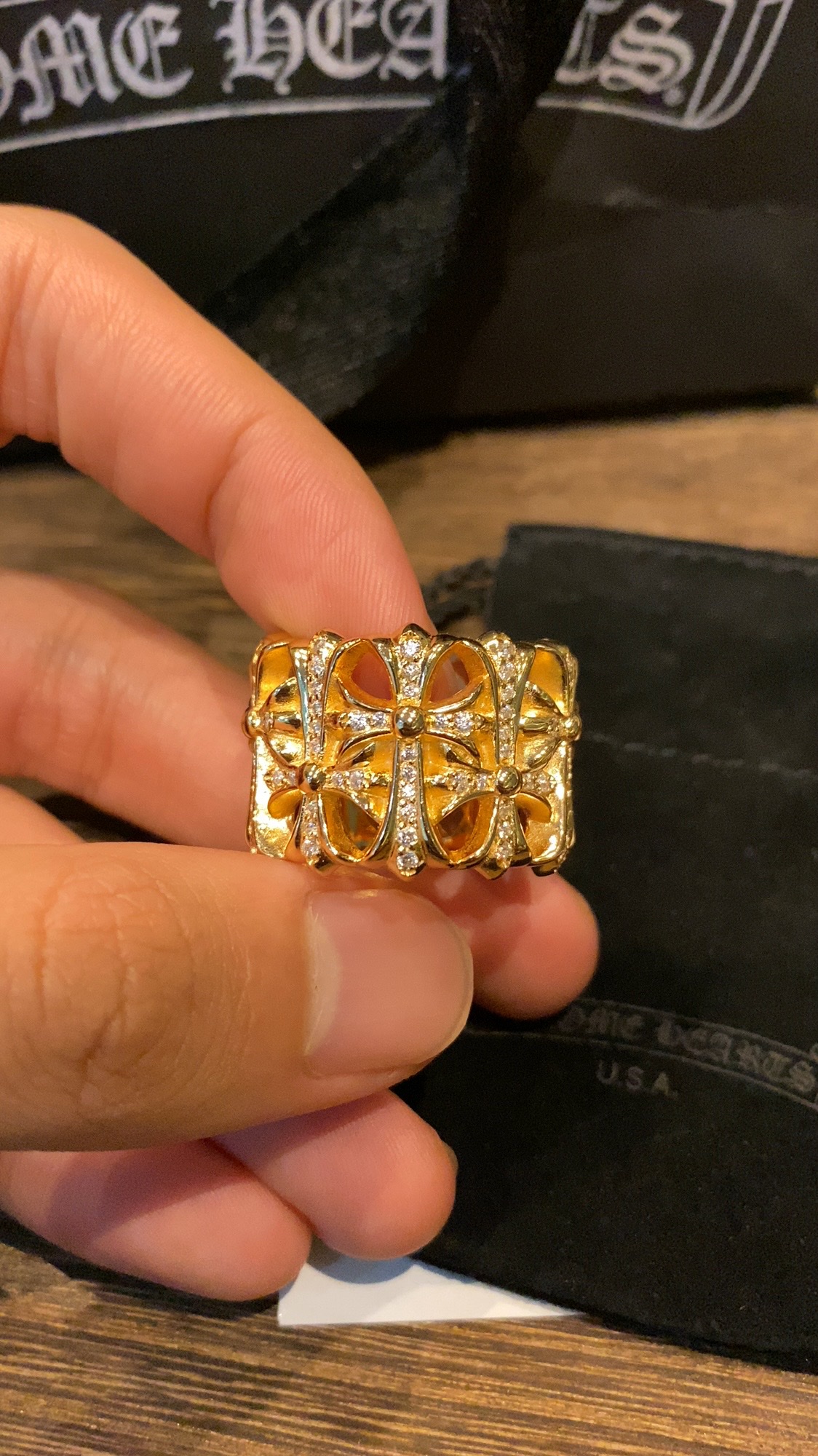 Ring, Custom Gold-Plated Diamond Setting