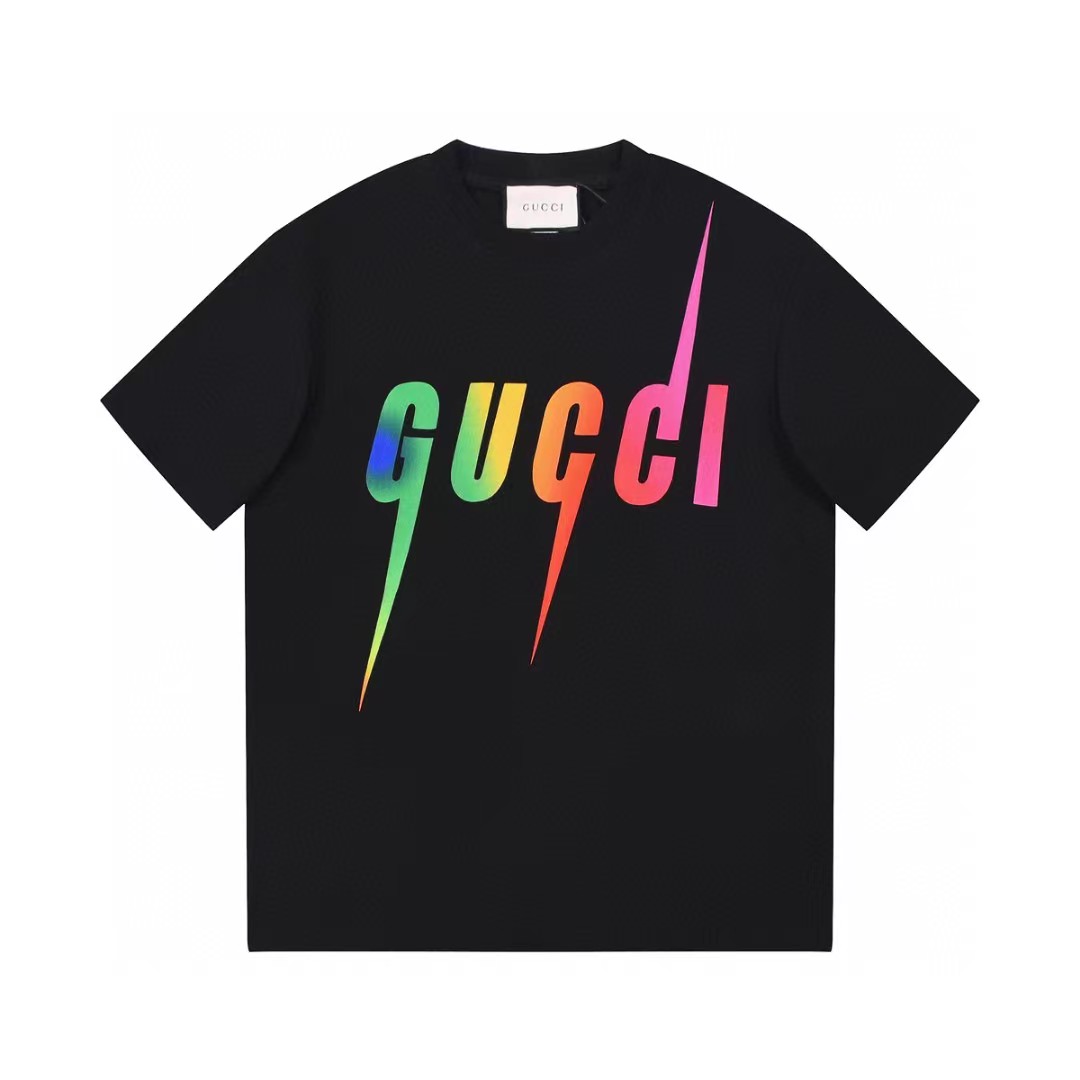 Gucci Abbigliamento T-Shirt Nero Bianco Stampa Cotone Maniche corte