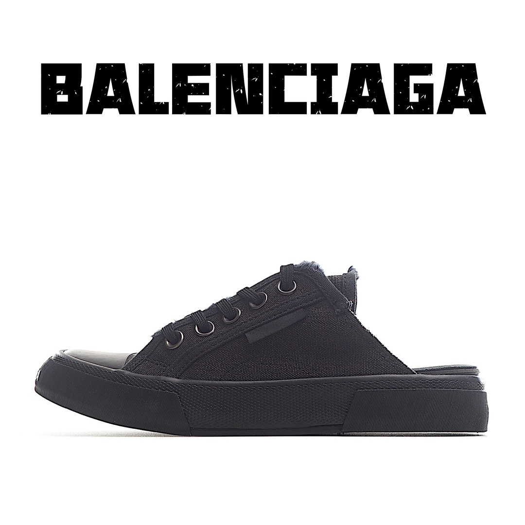 ????zbwbl\n\n纯原版本  BALENCIAGA巴黎世家24夏季新品PARIS磨损做旧效果休闲帆布鞋 半拖 黑武士\n8孔绑带鞋面背面浮印尺码鞋头边缘印有BALENCIAGA品牌标识大盒从里到外一切百分百还原官方配置 顶级专供碾压一切版本\nSize：35 36 37 38 39 40 41 42 43 44 45