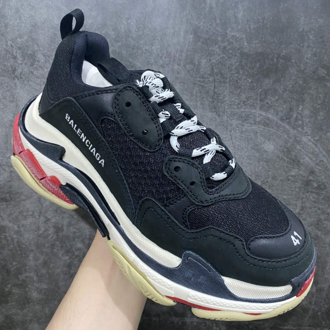[President Edition] Balenciaga Triple S generation dad shoes black and red classic style