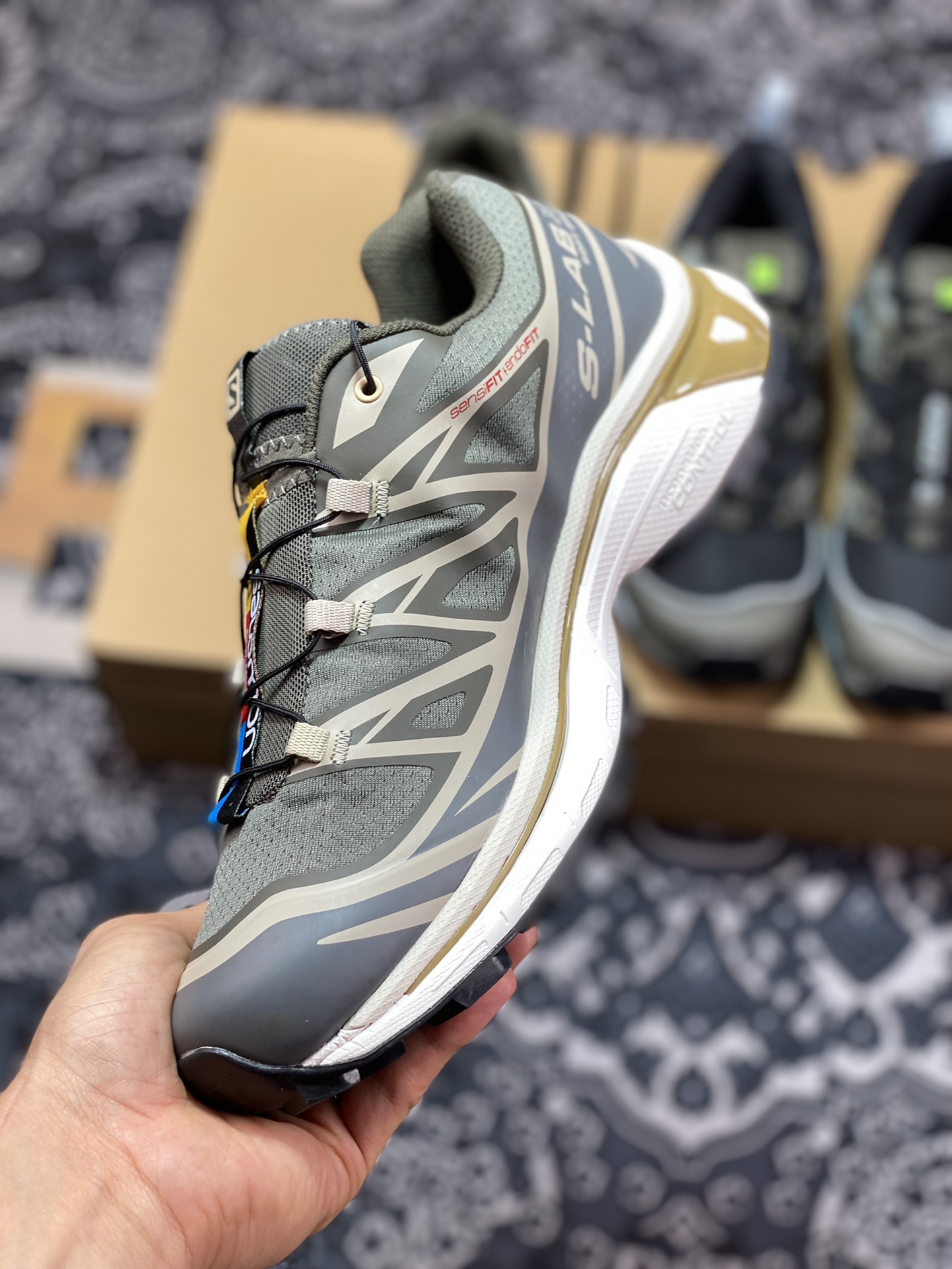 Salomon XT-6”Beluga/Pewter/Dull Gold” skyline series low-top sneakers ”dark gray beige gold” 471362