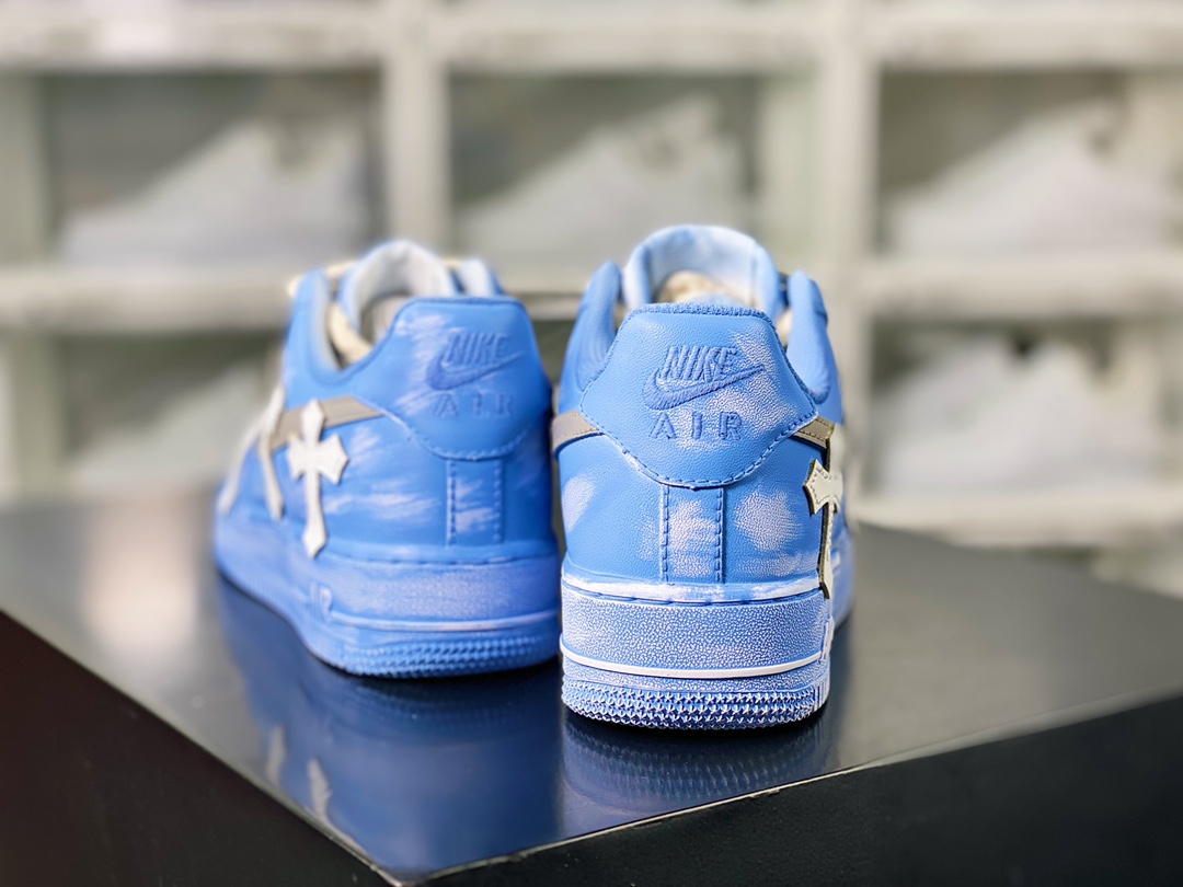 Air Force 1'07 Low ”Tannin Blue/White Chrome Hearts” Air Force 1 suede sneakers ”dip-dyed blue and white distressed splash ink Chrome Hearts” 315122-111