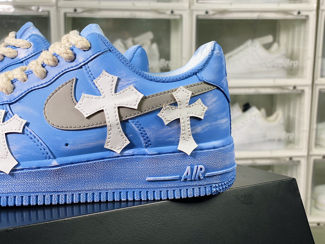 Air Force 1'07 Low ”Tannin Blue/White Chrome Hearts” Air Force 1 suede sneakers ”dip-dyed blue and white distressed splash ink Chrome Hearts” 315122-111