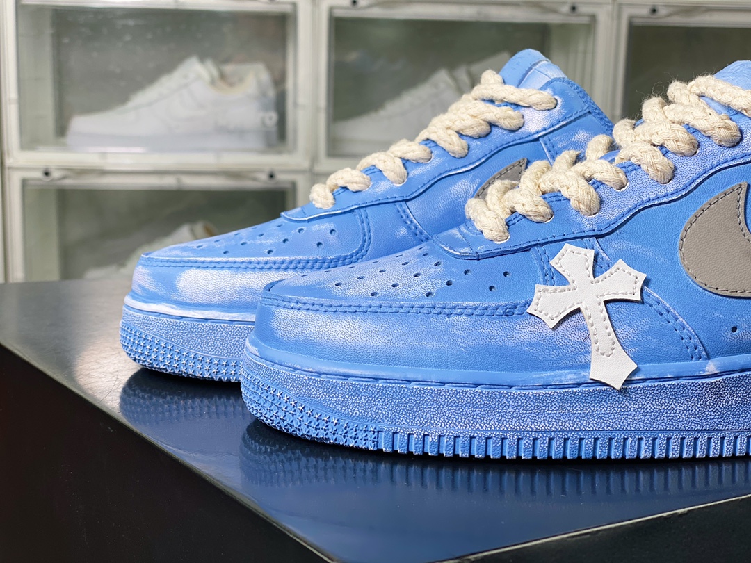 Air Force 1'07 Low ”Tannin Blue/White Chrome Hearts” Air Force 1 suede sneakers ”dip-dyed blue and white distressed splash ink Chrome Hearts” 315122-111