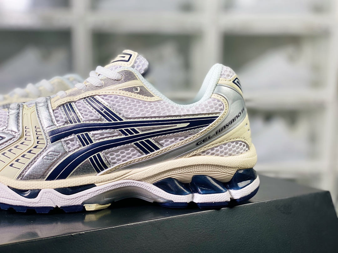 ASICS Gel Kayano 14”Silver White/Milk/Navy” series lightweight running shoes ”Space Silver Milk White Navy” 1202A056-109