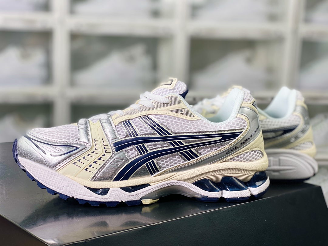 ASICS Gel Kayano 14”Silver White/Milk/Navy” series lightweight running shoes ”Space Silver Milk White Navy” 1202A056-109