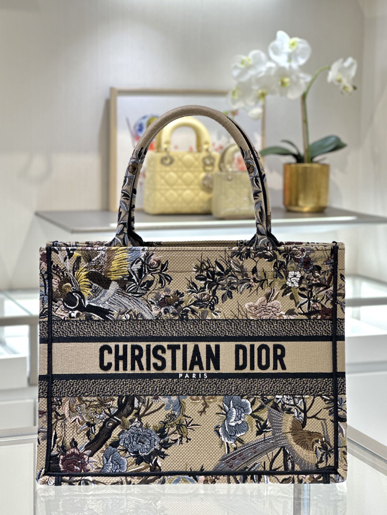 디올 Book Tote 36cm 베이지 플라워 토트백 레플리카