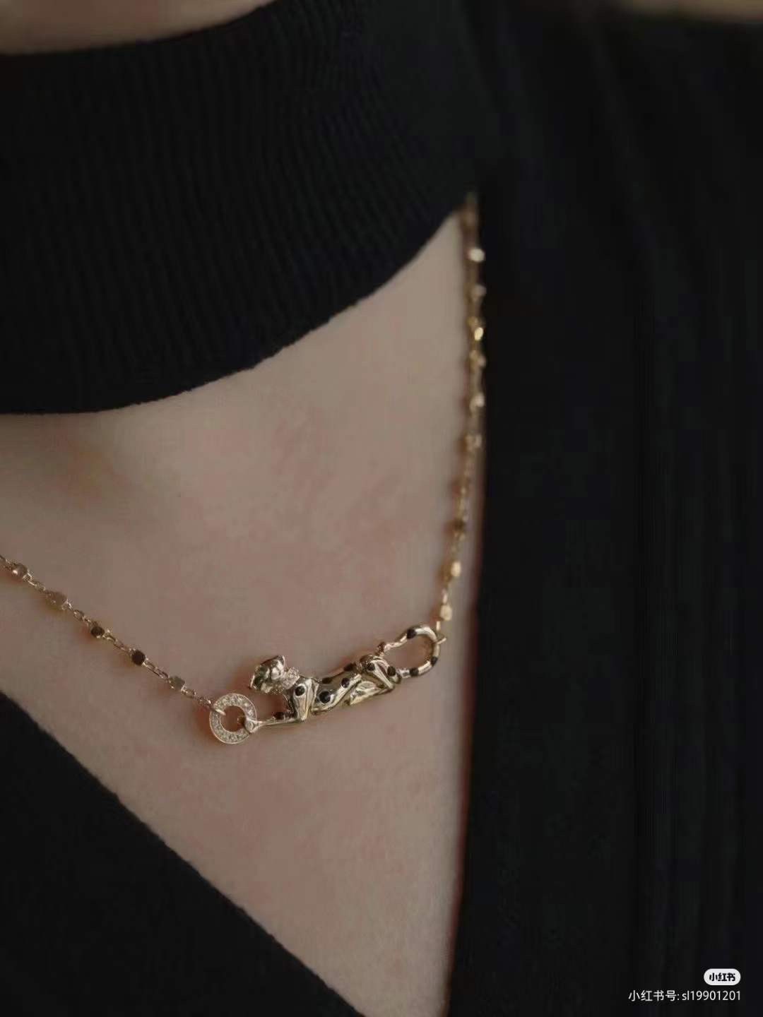 Cartier Cartier 光面绿眼小豹子 锁‮项骨‬链