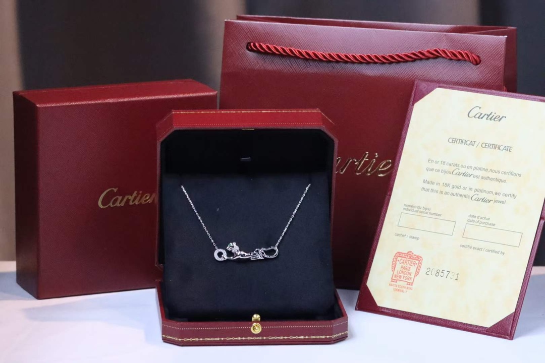 Cartier Cartier 光面绿眼小豹子 锁‮项骨‬链