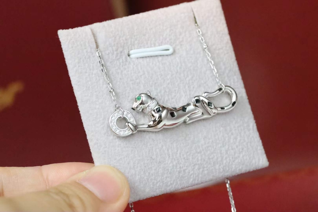 Cartier Cartier 光面绿眼小豹子 锁‮项骨‬链
