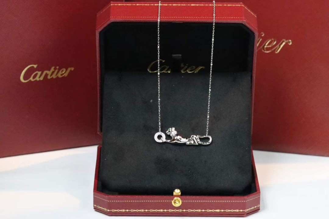 Cartier Cartier 光面绿眼小豹子 锁‮项骨‬链