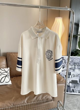 Sell High Quality Dior Clothing Dresses Polo Apricot Color Beige Grey Embroidery Cotton Spring Collection