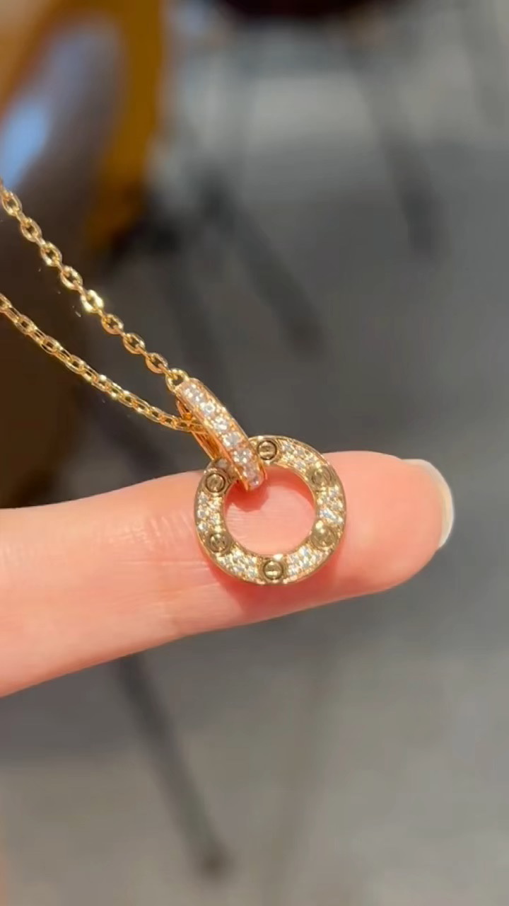 Cartier Cartier 卡地亚 玫瑰金双环满钻圆饼项链