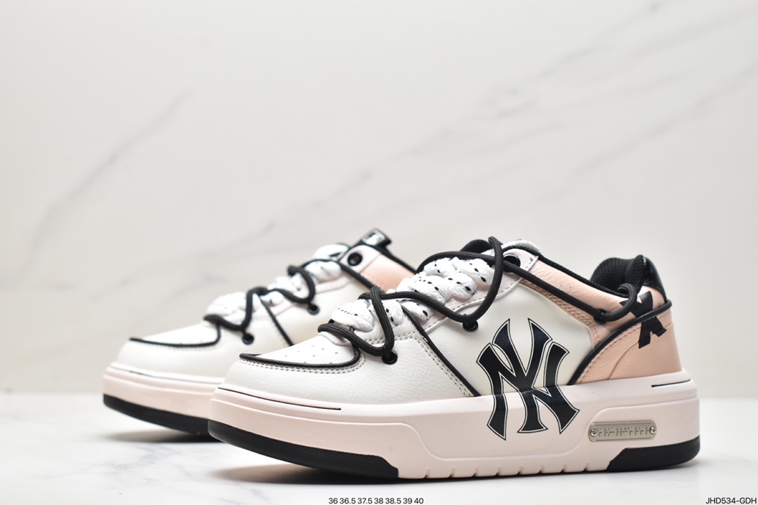 MLB Chunky Liner New York Yankees Senior Shoes Series Low-top Jogging Shoes ”Leather White Black NY Print” 3ASXCA12N (K0003)