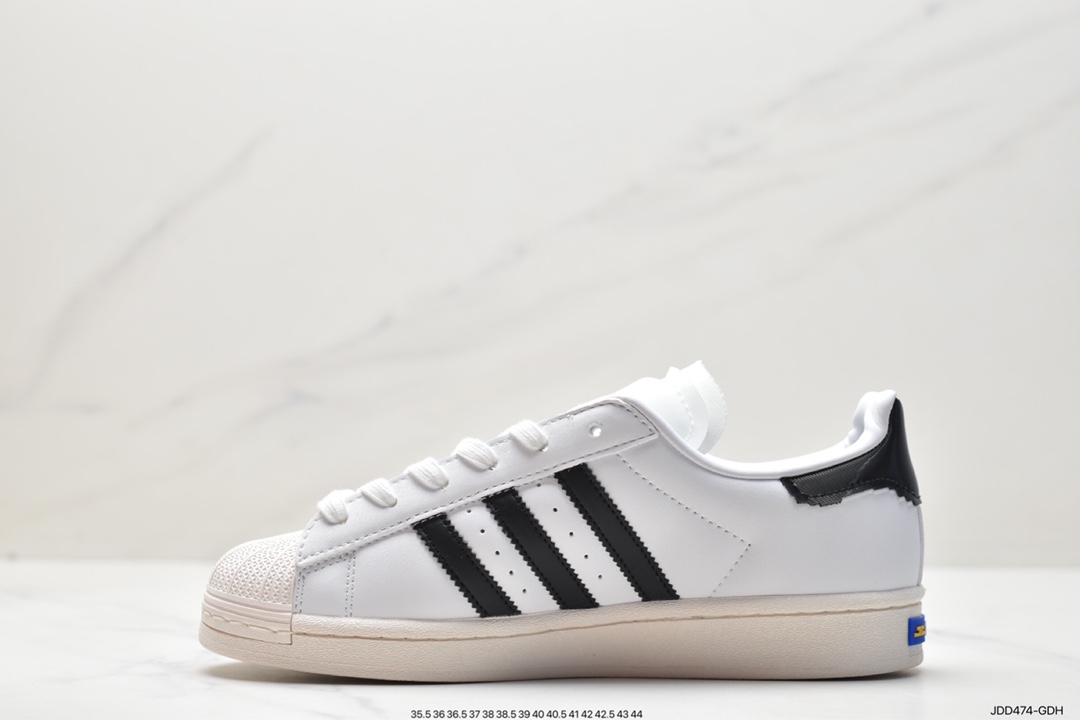 Monkey Kingdom x Adidas Originals Superstar ”Heart” classic shell toe series low-top sneakers ”leather white and black pixel style monkey” IG3500