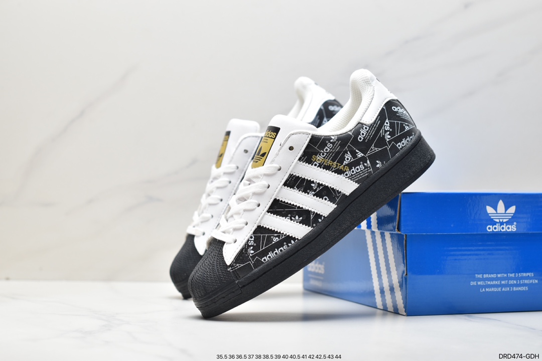 adidas Clover Originals Superstar ”White/Black/Gold” shell toe classic versatile casual sports sneakers FV2819