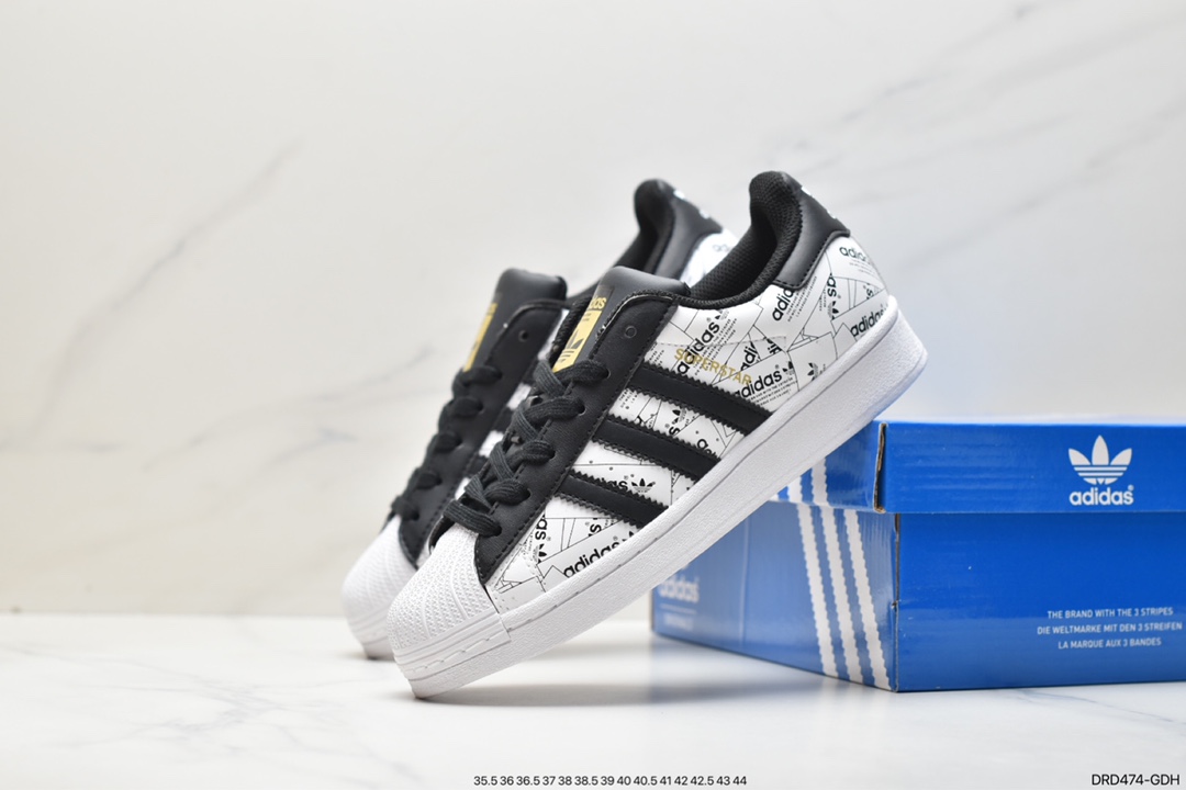 adidas Clover Originals Superstar ”White/Black/Gold” shell toe classic versatile casual sports sneakers FV2819