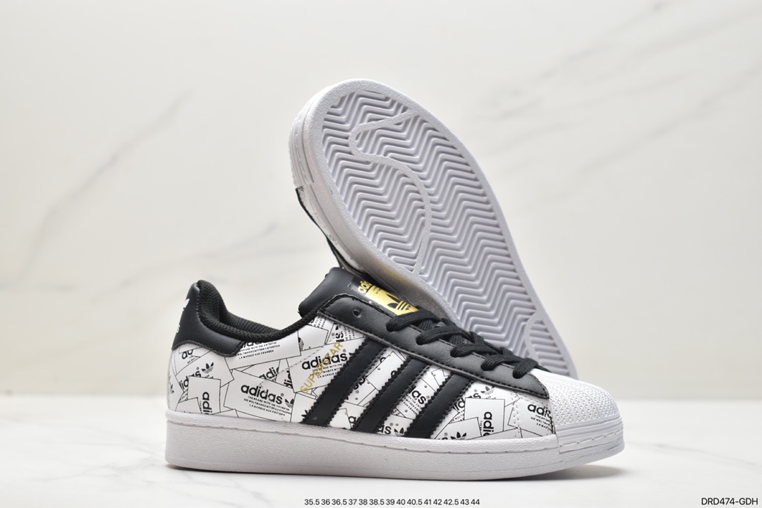 adidas Clover Originals Superstar ”White/Black/Gold” shell toe classic versatile casual sports sneakers FV2819