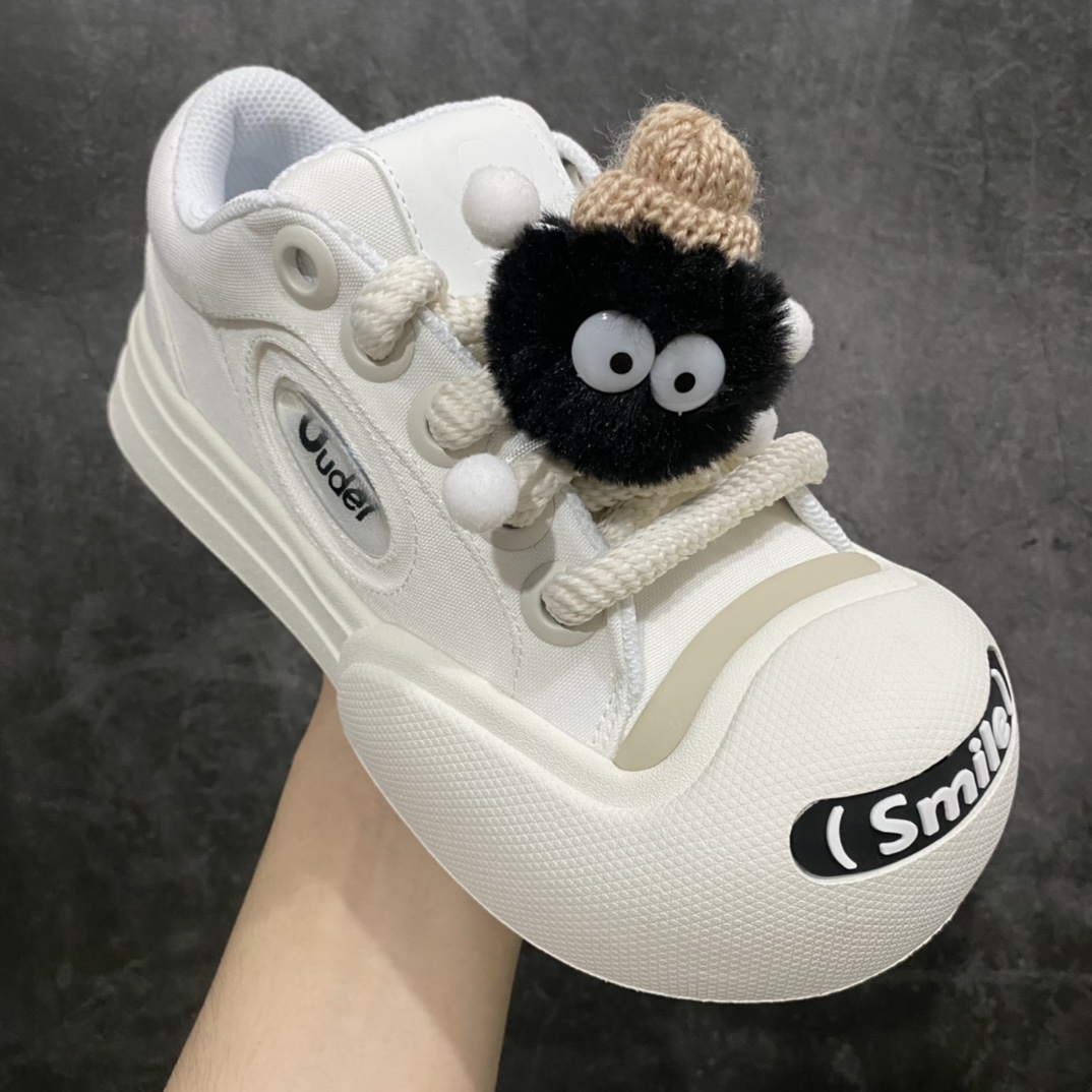 [Guan-made version] Ouder super cute ugly shoes with open smile and cute shoes in pure white color 2023 spring and summer new products