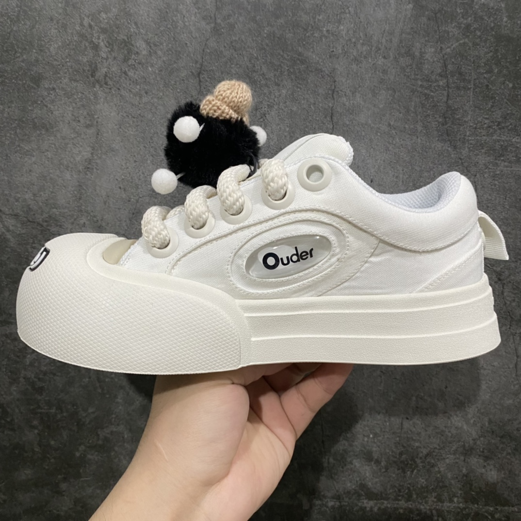 [Guan-made version] Ouder super cute ugly shoes with open smile and cute shoes in pure white color 2023 spring and summer new products