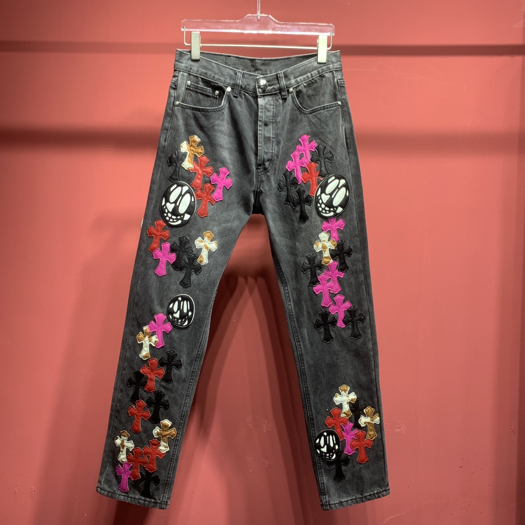 AAA Quality Replica
 Chrome Hearts Clothing Jeans High Black Pink Silver Hardware