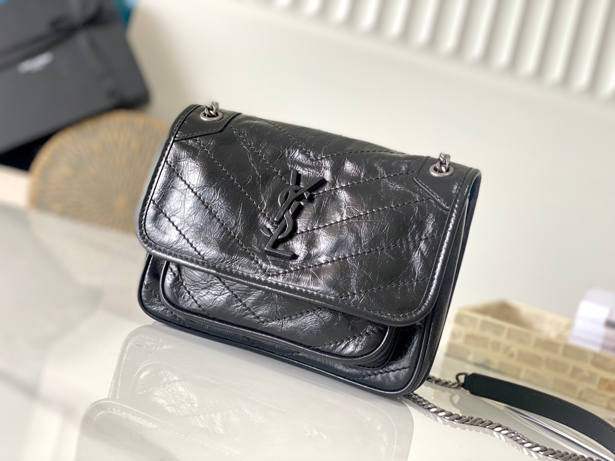 Black Silver Chain Niki Small Quilted Chain Bag