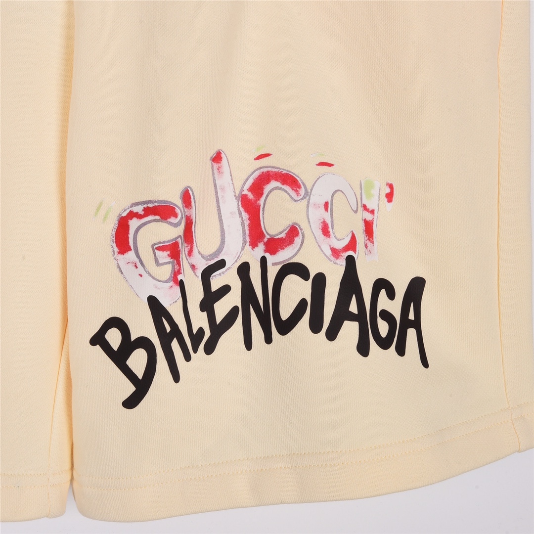 180 Gucci古驰xBalenciaga巴黎世家联名限定款彩色涂鸦字母印花短裤