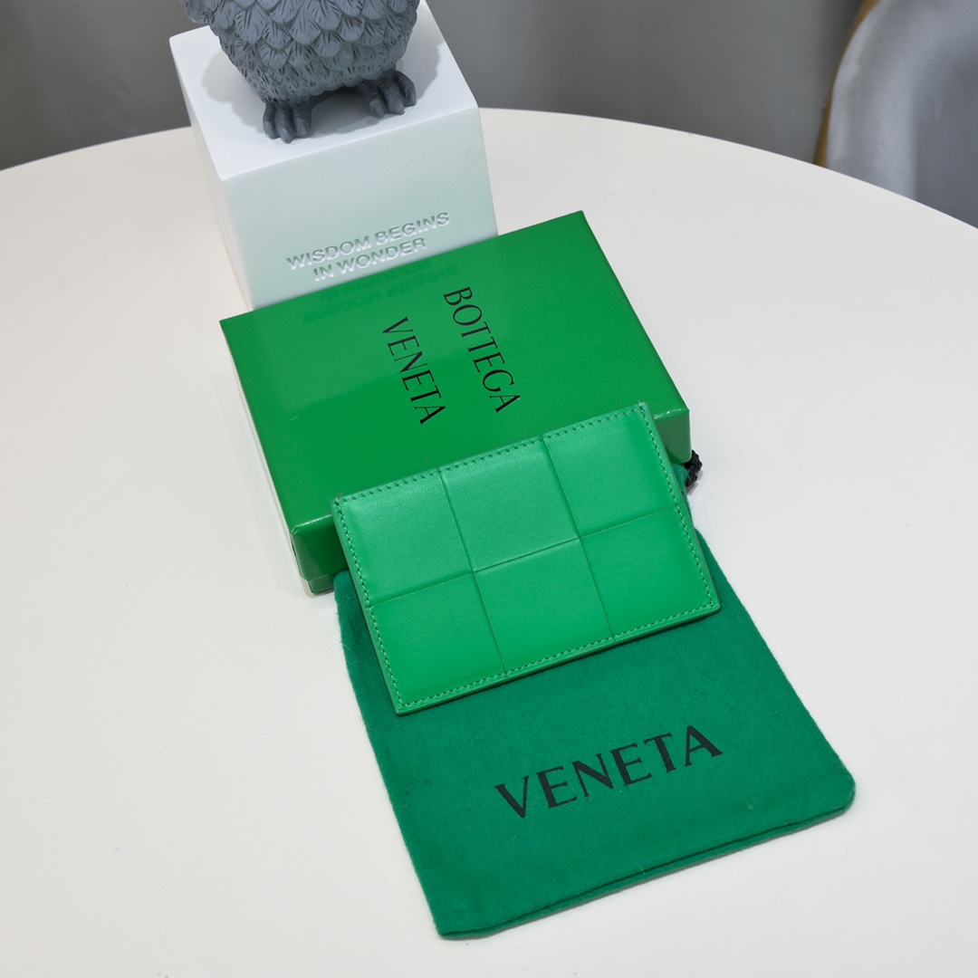 Bottega Veneta BV Intrecciato Monederos Billetera Verde Tejido Cuero de vaca