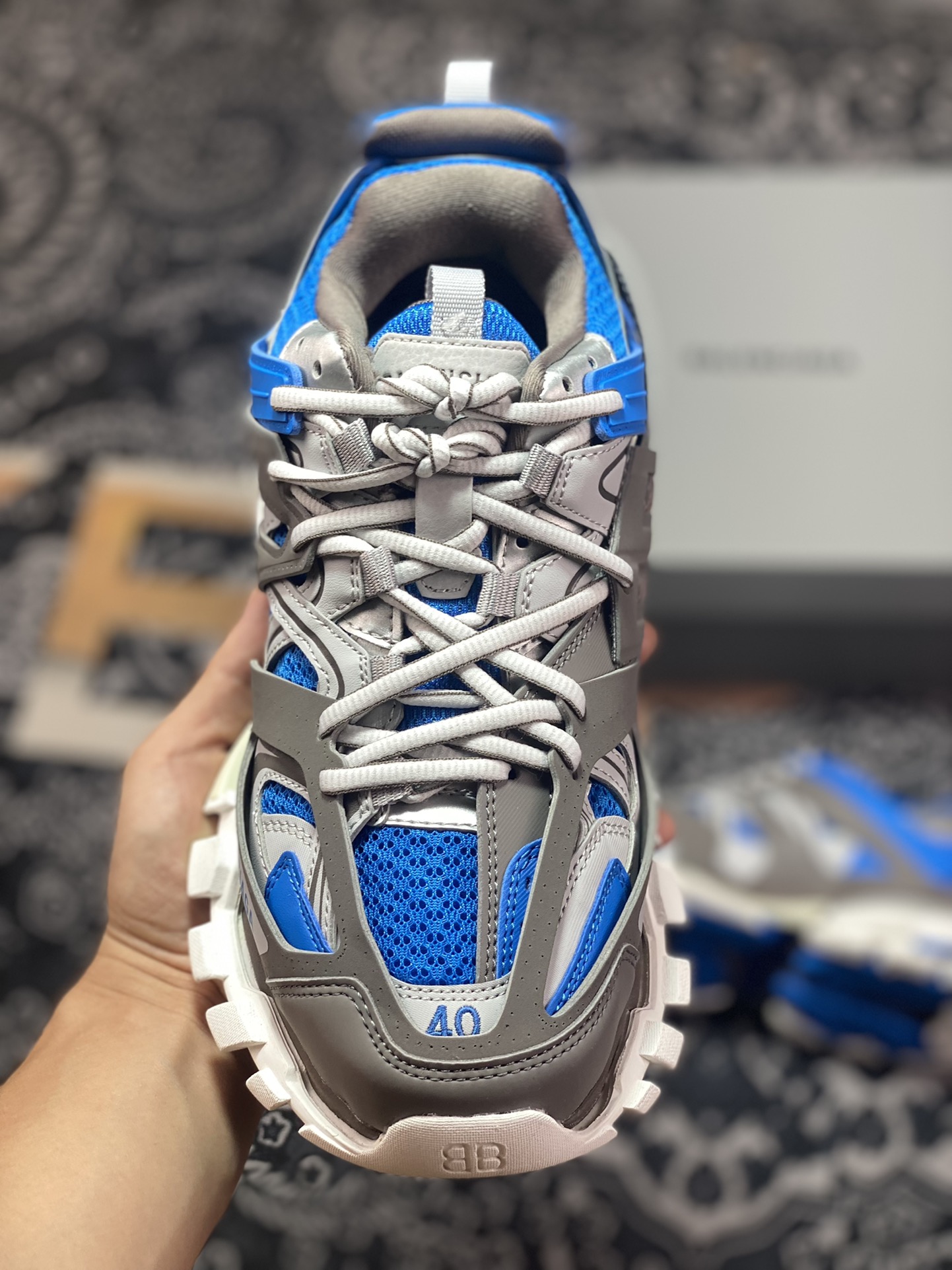 BALENCIAGA Track Traine3.0 generation retro wild running grandpa trendy versatile jogging shoes ”dark gray blue and white” 555036 W3AD5 4112