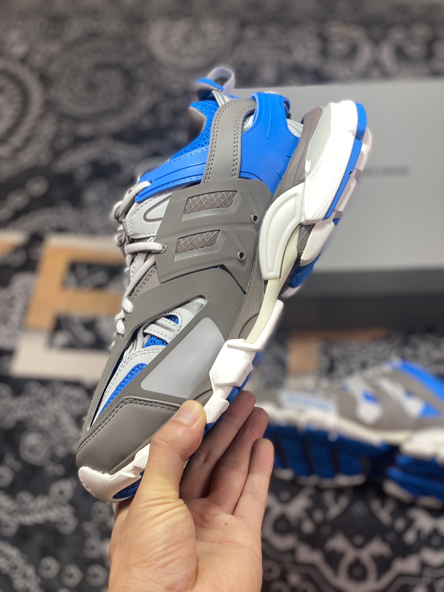 BALENCIAGA Track Traine3.0 generation retro wild running grandpa trendy versatile jogging shoes ”dark gray blue and white” 555036 W3AD5 4112