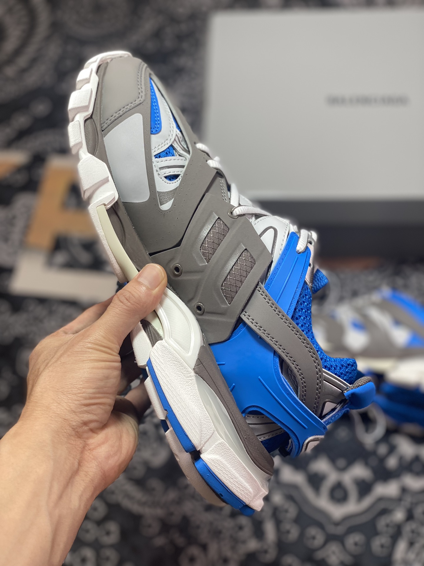 BALENCIAGA Track Traine3.0 generation retro wild running grandpa trendy versatile jogging shoes ”dark gray blue and white” 555036 W3AD5 4112