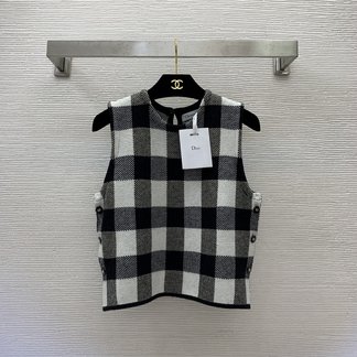 for sale online Dior Clothing Shirts & Blouses Tank Top Black White Lattice Damier Azur Knitting Wool Summer Collection
