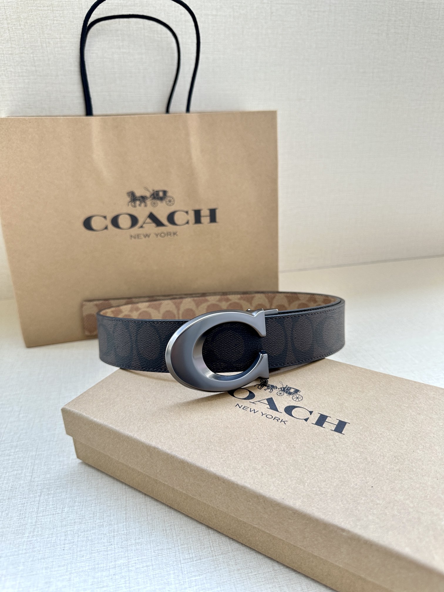 COACH Positive-Grade Twilight Belt: Customizable, Double-Sided, 3.7 cm Wide, Black Fabric. - 图片 6