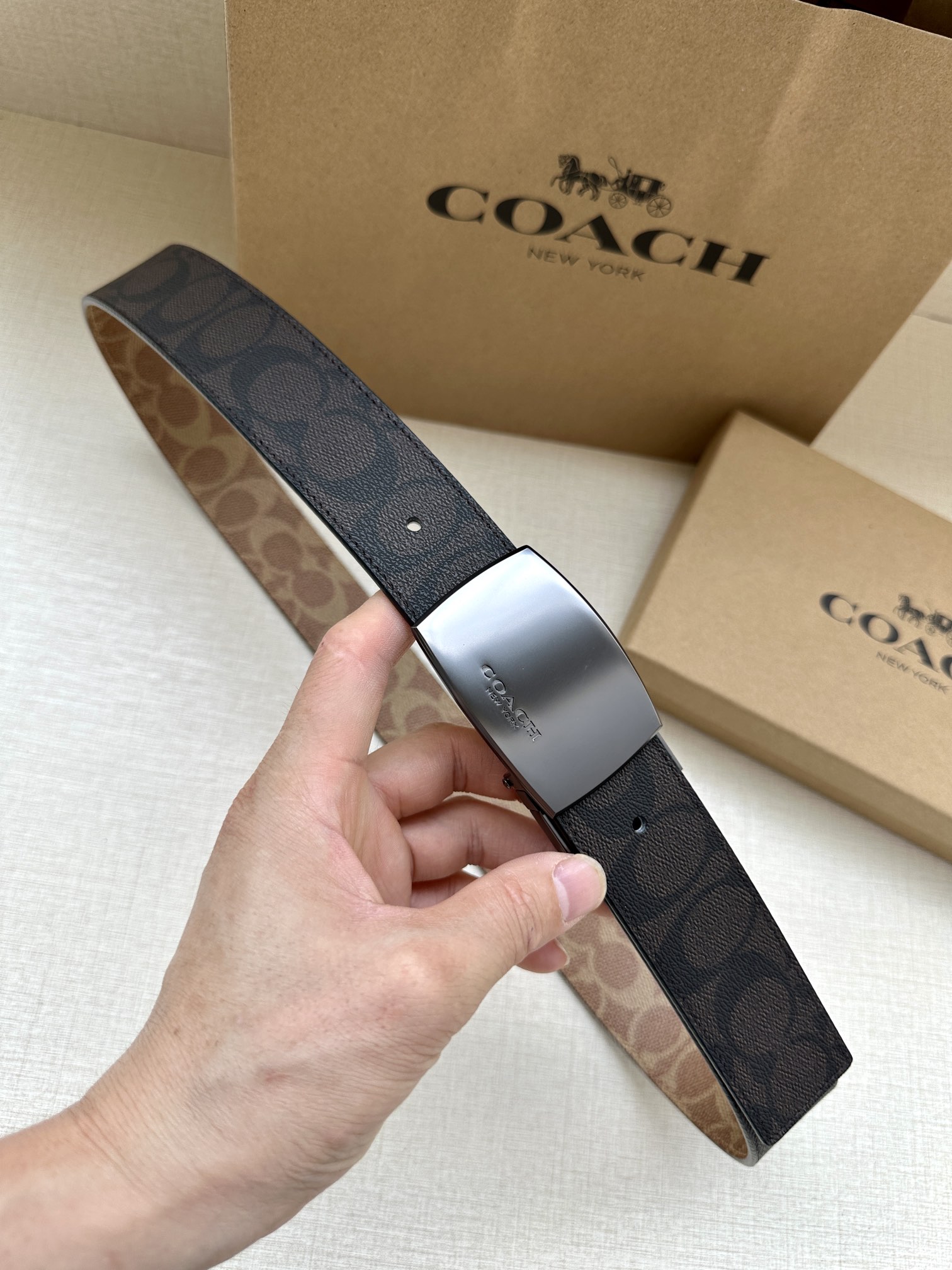 COACH Twilight Belt: Black Fabric, Customizable, 3.7cm Wide, Double-Sided, Cropable