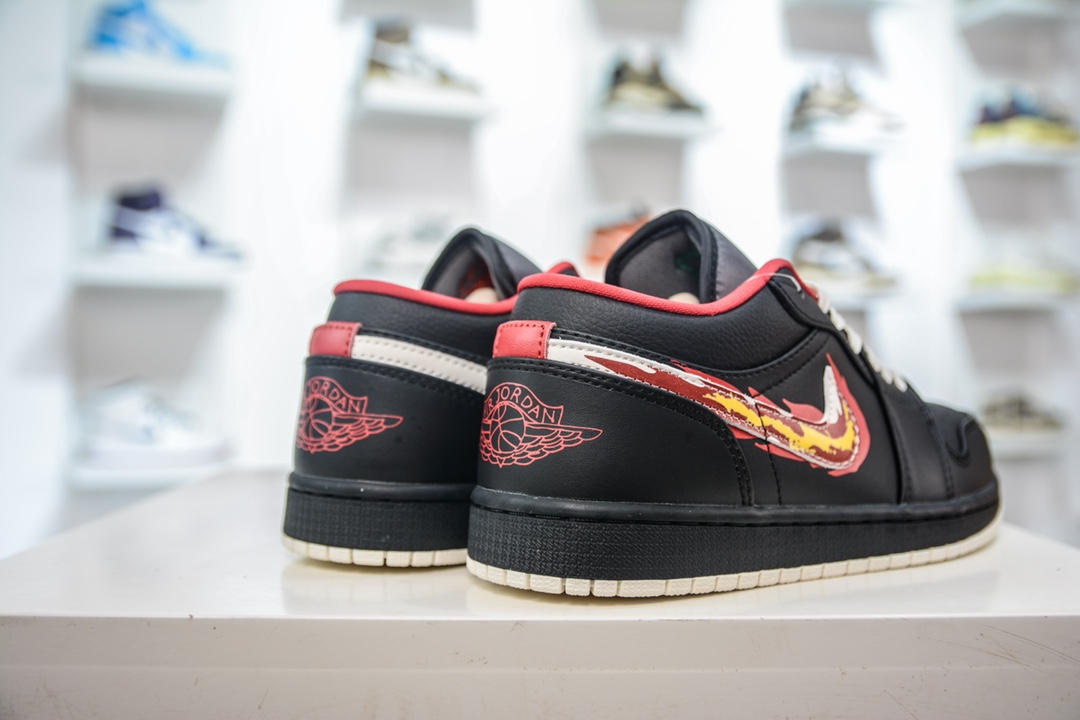 Air Jordan 1 Low Black Red Flame Hook FJ7073-010