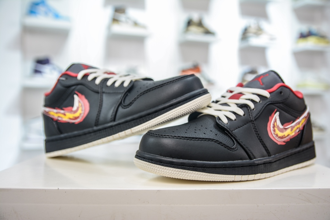 Air Jordan 1 Low Black Red Flame Hook FJ7073-010