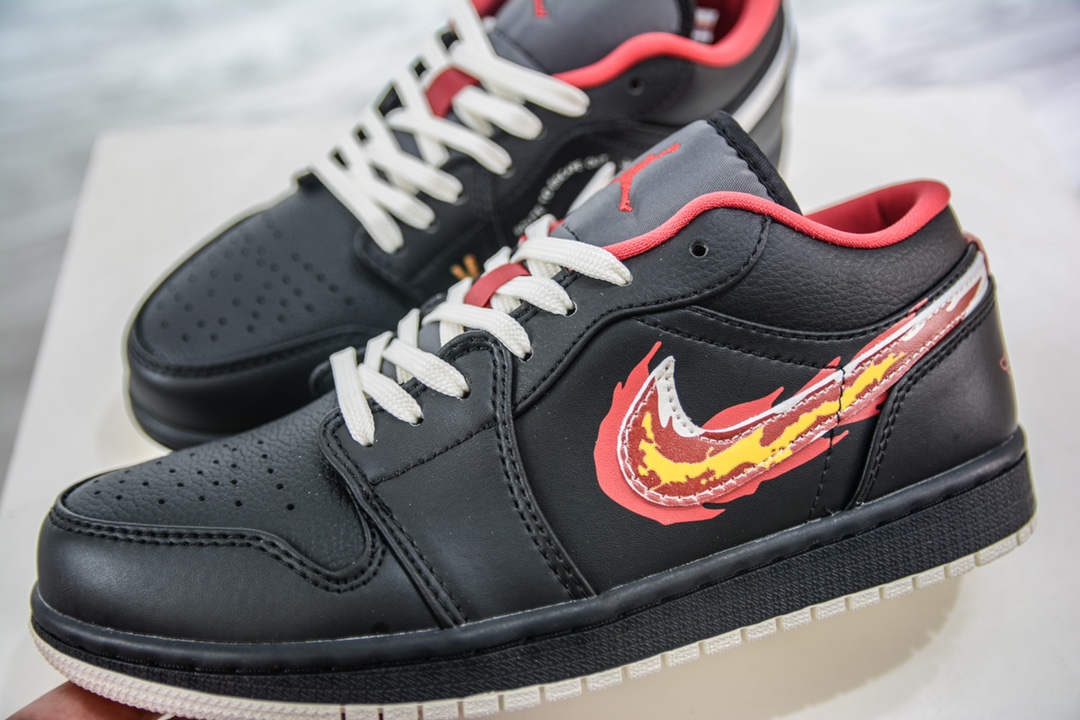 Air Jordan 1 Low Black Red Flame Hook FJ7073-010