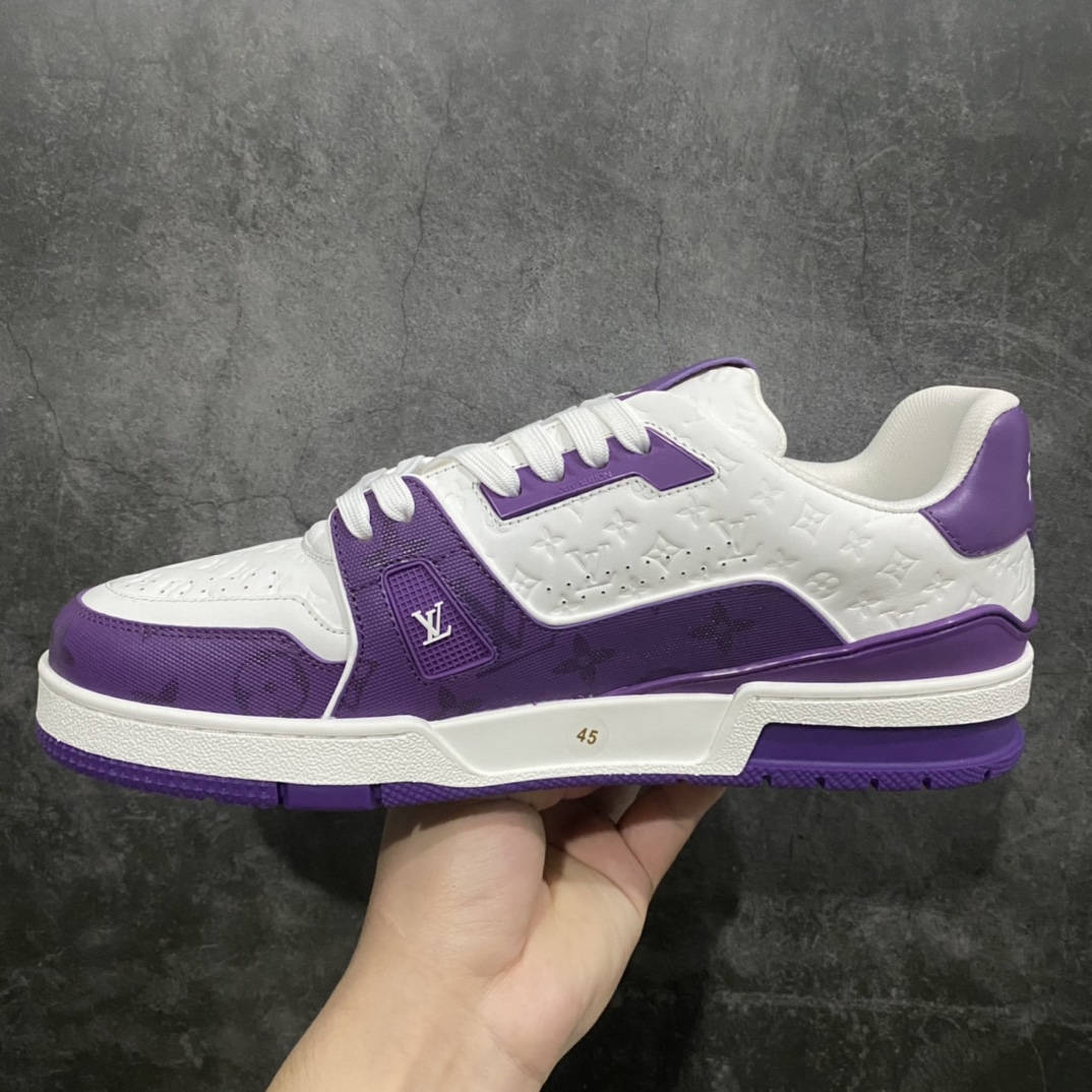 [Top-grade non-adhesive version] LV Trainer series high-end luxury sports shoes white and purple 3D printed model available on the same day