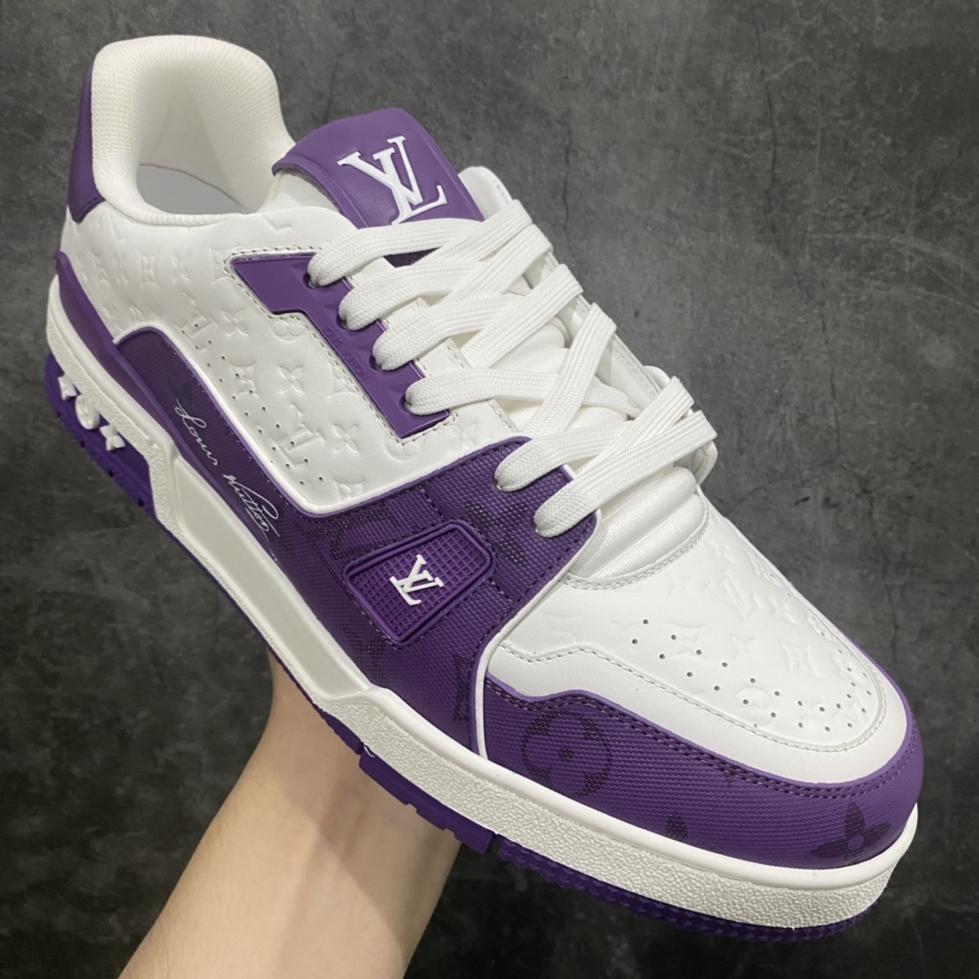 [Top-grade non-adhesive version] LV Trainer series high-end luxury sports shoes white and purple 3D printed model available on the same day