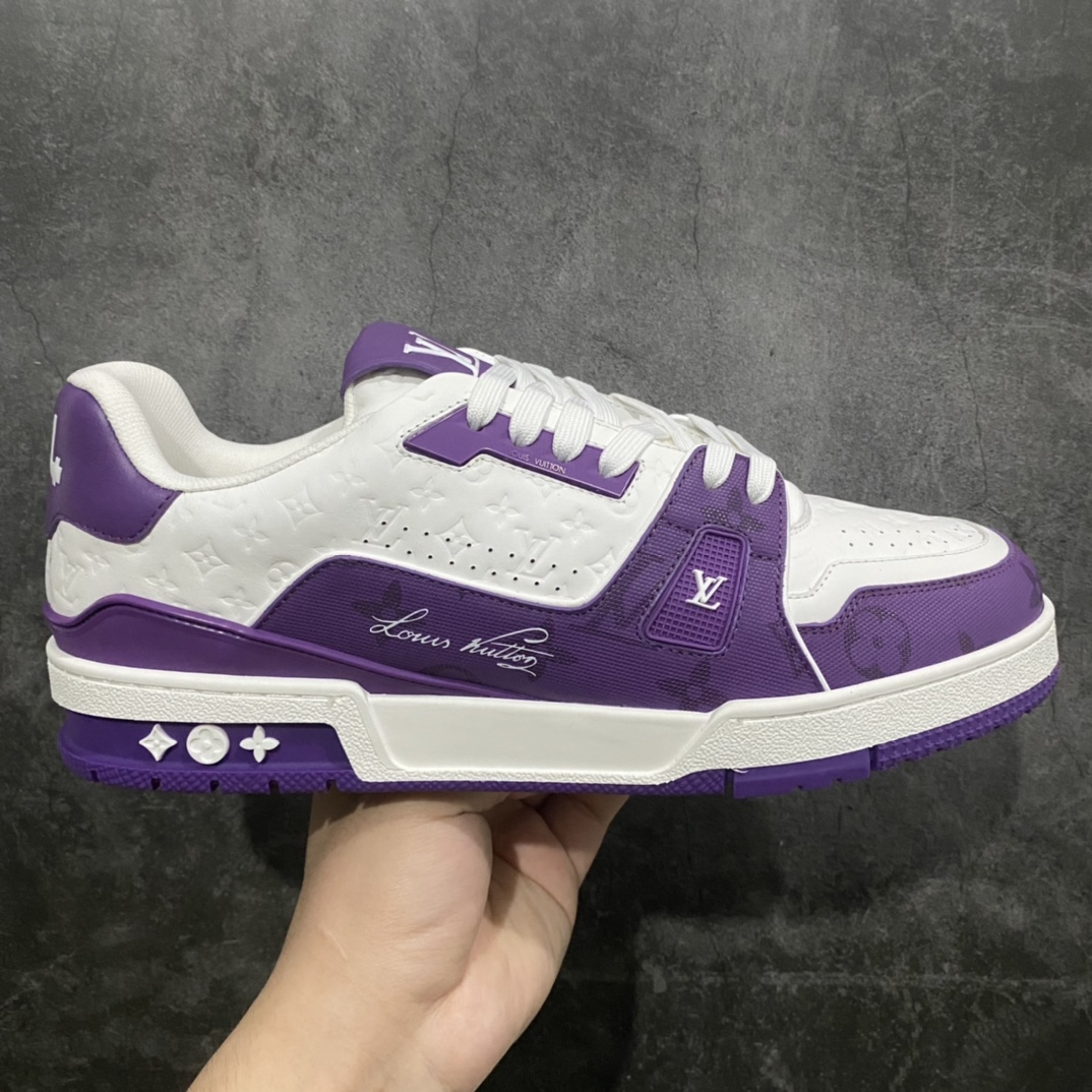 [Top-grade non-adhesive version] LV Trainer series high-end luxury sports shoes white and purple 3D printed model available on the same day