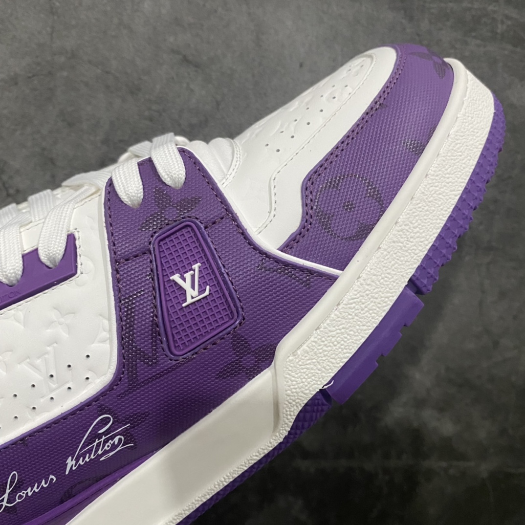 [Top-grade non-adhesive version] LV Trainer series high-end luxury sports shoes white and purple 3D printed model available on the same day