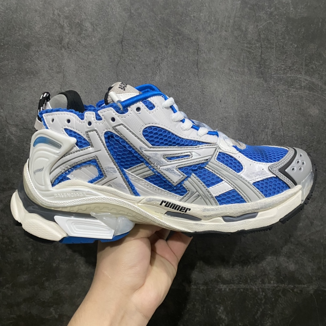 [OK Version] BALENCIAGA Runner Seventh Generation New Color White and Blue Old Fashioned