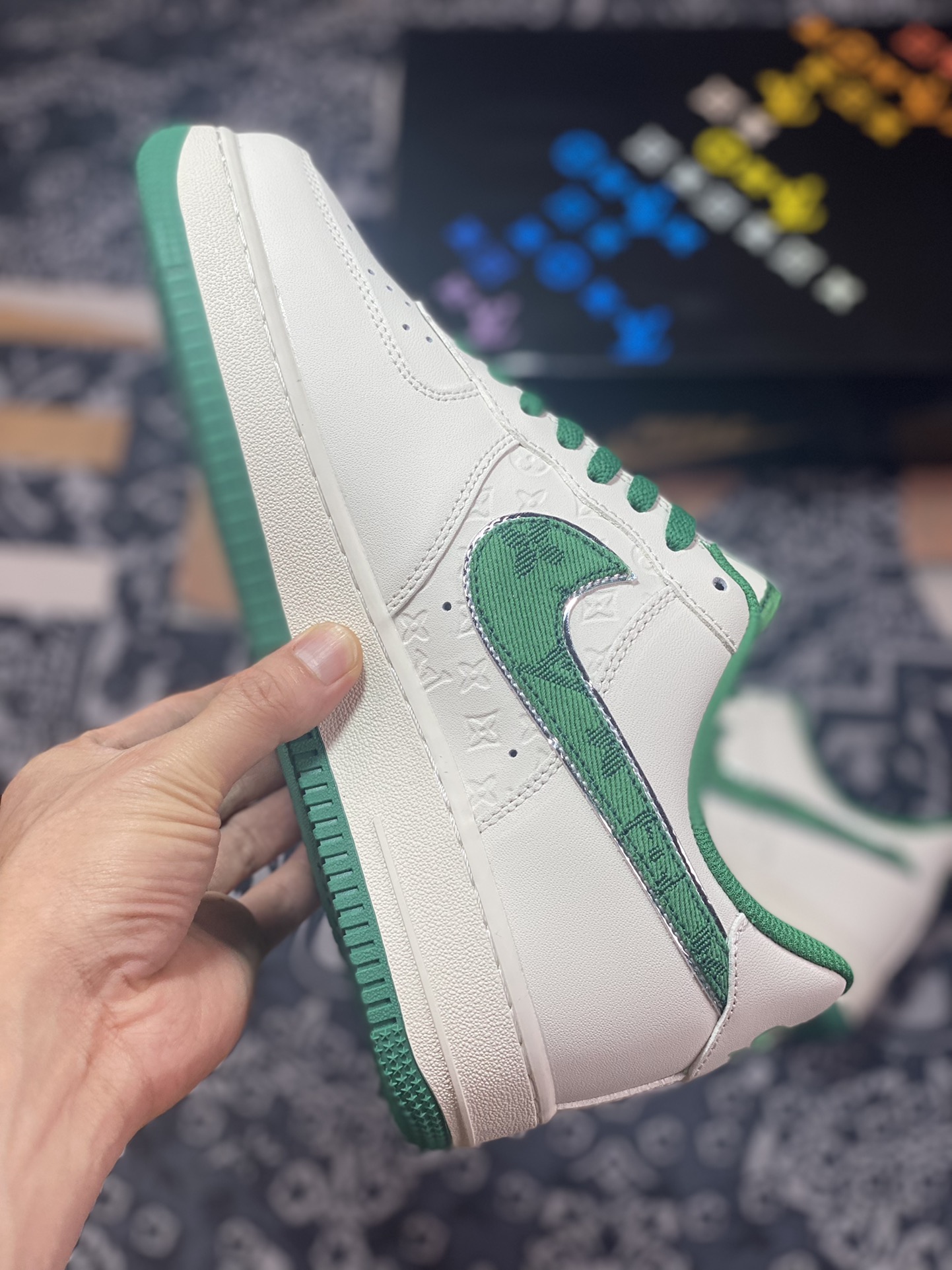 Louis Vuitton x Nike Air Force 1 07 LV8 Low ”Beige White/Green Denim/LV Monogram” Air Force 1 LV0506-033