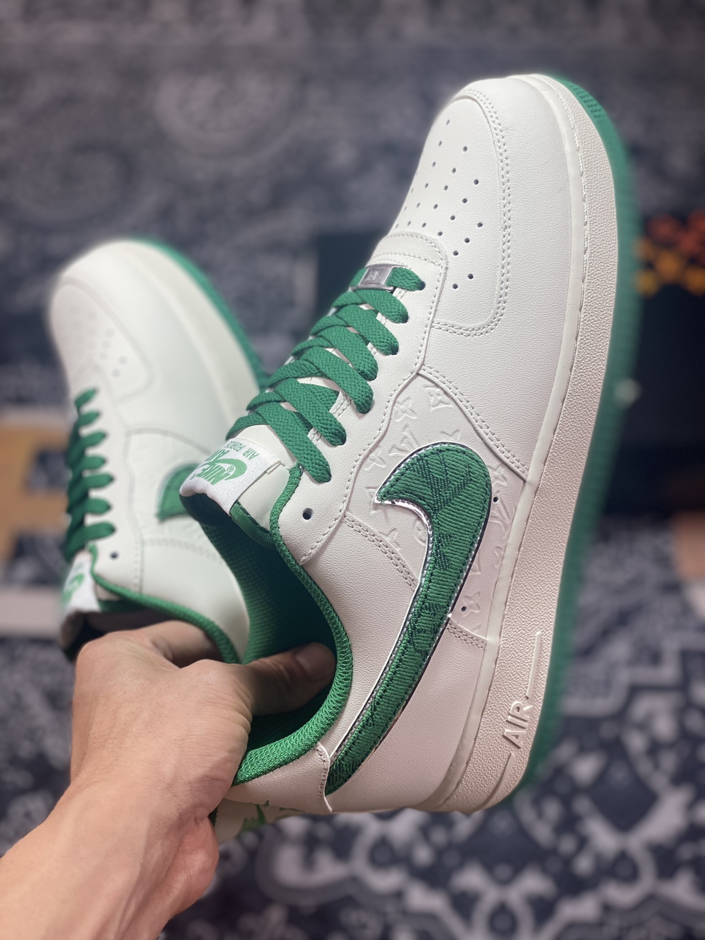 Louis Vuitton x Nike Air Force 1 07 LV8 Low ”Beige White/Green Denim/LV Monogram” Air Force 1 LV0506-033