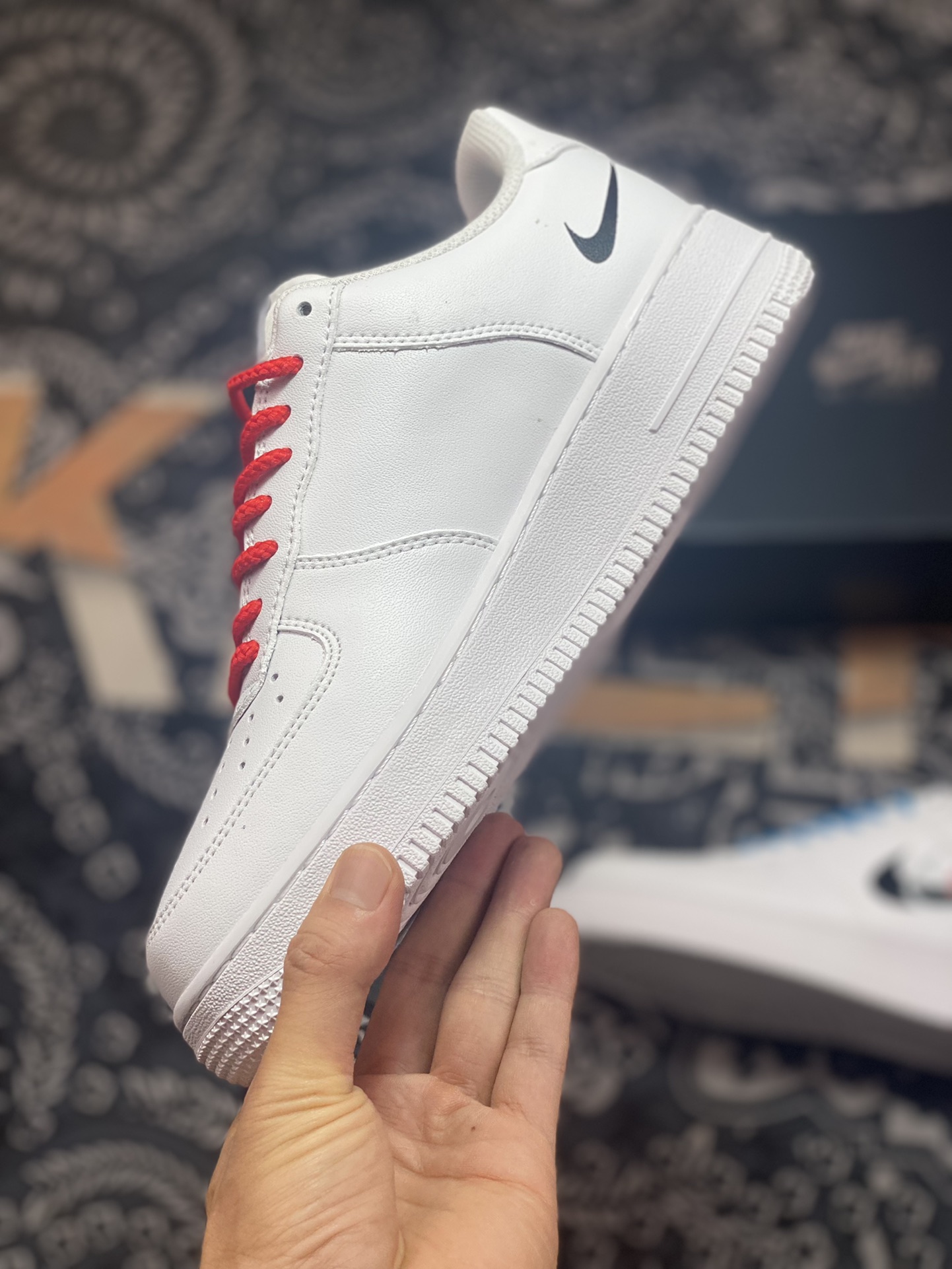 200 Nike Air Force 1’07 Low GS"Quadruple Swoosh White Navy Crimson"空军一号板鞋“皮革白蓝红四钩子”FJ4226-100