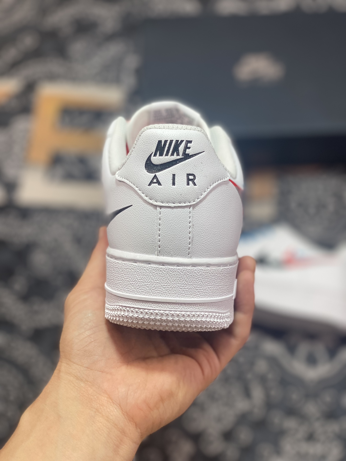 200 Nike Air Force 1’07 Low GS"Quadruple Swoosh White Navy Crimson"空军一号板鞋“皮革白蓝红四钩子”FJ4226-100