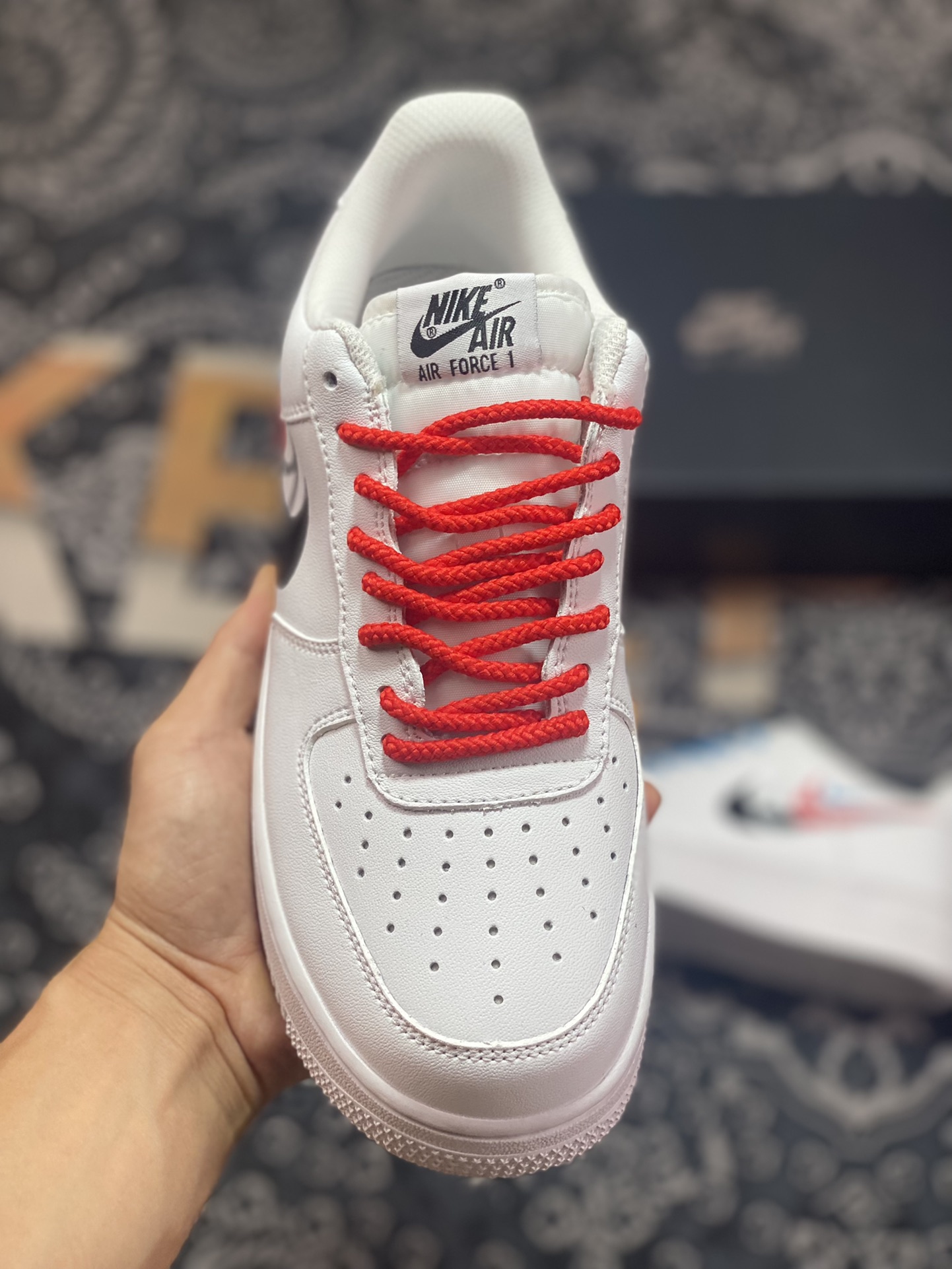 Nike Air Force 1'07 Low GS ”Quadruple Swoosh White Navy Crimson” Air Force 1 sneakers ”leather white blue red four hooks” FJ4226-100