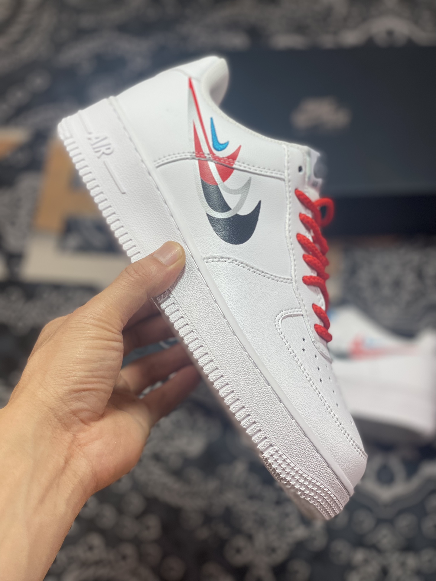 Nike Air Force 1'07 Low GS ”Quadruple Swoosh White Navy Crimson” Air Force 1 sneakers ”leather white blue red four hooks” FJ4226-100